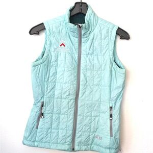 Stio Puffer Vest Womens M Blue Full Zip Quilted Packable Hiking PrimaLoft